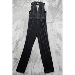 NEW Shinestar Gold Velvet Jumpsuit Women's Size L Black Lace Sleeveless Cutout